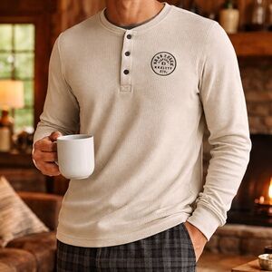Knob Creek Henley Long Sleeve Thermal Shirt Men's Medium Lounge Top Pajama